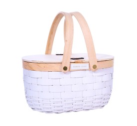 CESTA MADERA BLANCA CON TAPA Y 2ASAS  26X20 H15/28