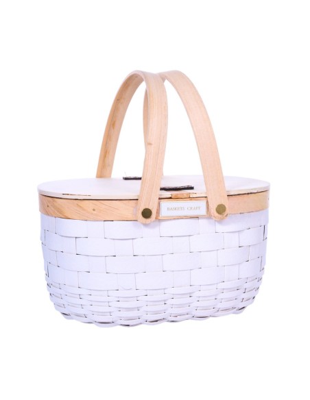 CESTA MADERA BLANCA CON TAPA Y 2ASAS  26X20 H15/28