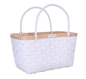 CESTO MADERA BLANCO RECTANGULAR ALTO CON ASAS 32,5X18 H18/32,5