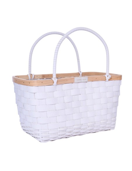 CESTO MADERA BLANCO RECTANGULAR ALTO CON ASAS 32,5X18 H18/32,5