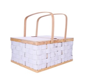 CESTA RECTANGULAR MADERA BLANCA CON TAPA Y 2ASAS  42X32 H20/40