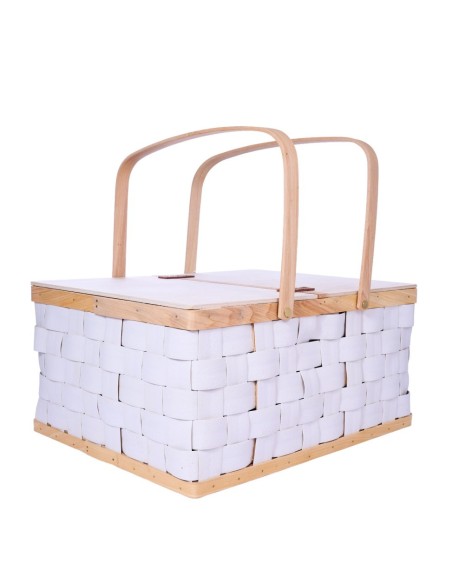 CESTA RECTANGULAR MADERA BLANCA CON TAPA Y 2ASAS  42X32 H20/40