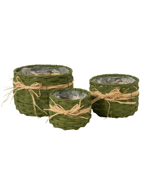CESTAS MIMBRE REDONDAS S/3 LAZO NATURAL VERDE MILITAR D14 H13 - B D23 H18