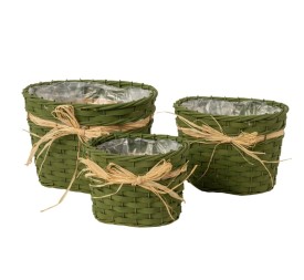 CESTAS MIMBRE OVALADAS S/3 LAZO NATURAL VERDE MILITAR 19X14 H13 -B26X21H18