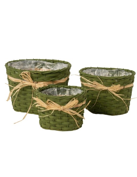 CESTAS MIMBRE OVALADAS S/3 LAZO NATURAL VERDE MILITAR 19X14 H13 -B26X21H18
