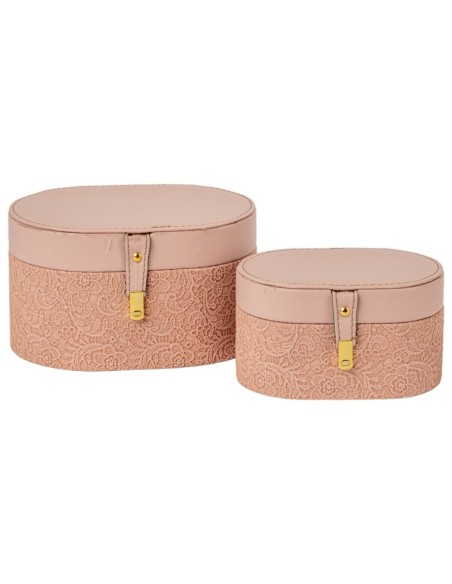 SET 2 CAJAS OVALADAS ROSA EMPOLVADO 18X12 H10 - 24X17 H13