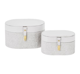 SET 2 CAJAS OVALADAS BLANCA CON RELIEVE 18X12 H10 -24X17 H13