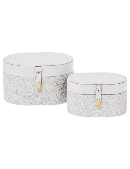SET 2 CAJAS OVALADAS BLANCA CON RELIEVE 18X12 H10 -24X17 H13