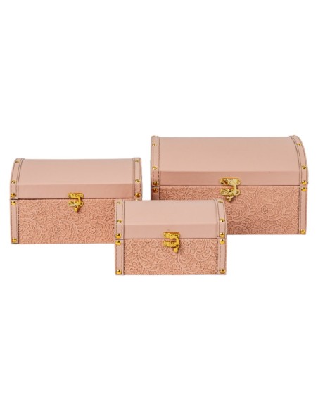 SET 3 CAJAS RECTANGULAR ROSA EMPOLVADO18X12 H10 - B 28X20 H15