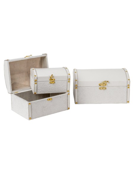SET 3 CAJAS RECTANGULAR BLANCO EN RELIEVE 18X12 H10 -28X20 H15