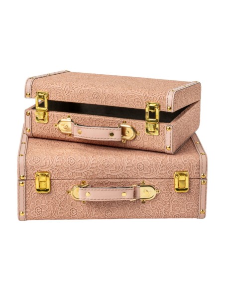 JUEGO 2 MALETINES ROSA ENVEJECIDO S30X20 H9 - B 35X25 H12