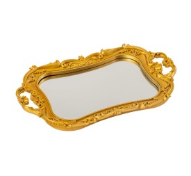 BANDEJA RECTANGULAR CON ESPEJO MARCO DORADO 37X23