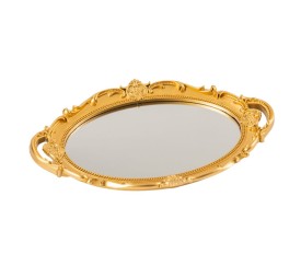 BANDEJA OVALADA CON ESPEJO MARCO DORADO 37X23