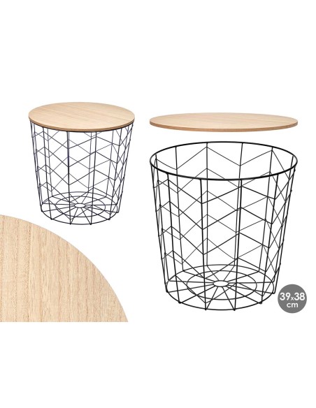 MESA AUXILIAR ACERO TAPA MADERA NEGRA 39X38CM