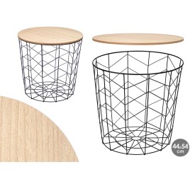 MESA AUXILIAR ACERO TAPA MADERA NEGRA 44X54CM