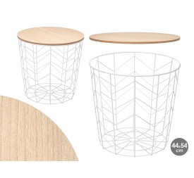 MESA AUXILIAR ACERO TAPA MADERA BLANCA 44X54CM