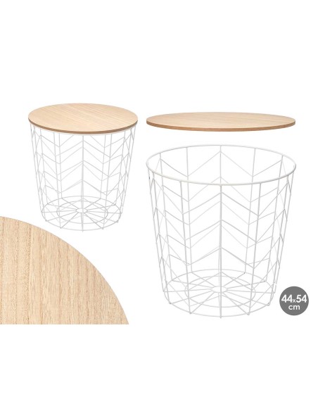 MESA AUXILIAR ACERO TAPA MADERA BLANCA 44X54CM