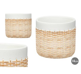 MACETA CEMENTO EFECTO RATAN 14CM BLANCO