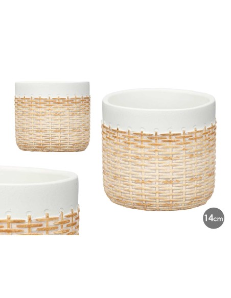 MACETA CEMENTO EFECTO RATAN 14CM BLANCO