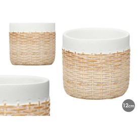 MACETA CEMENTO EFECTO RATAN 12CM BLANCO