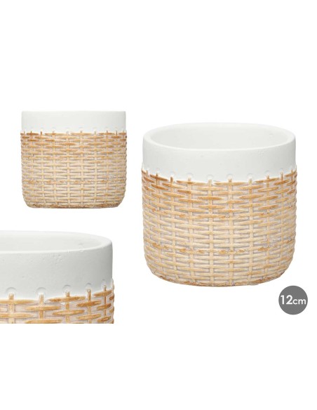 MACETA CEMENTO EFECTO RATAN 12CM BLANCO