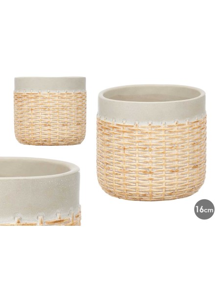 MACETA CEMENTO EFECTO RATAN 16CM GRIS