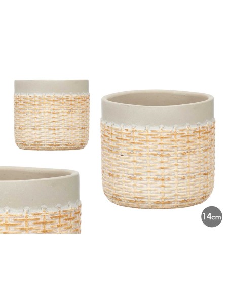 MACETA CEMENTO EFECTO RATAN 14CM GRIS