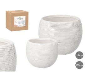 SET 2 MACETAS RAYADA BLANCO 19 25CM