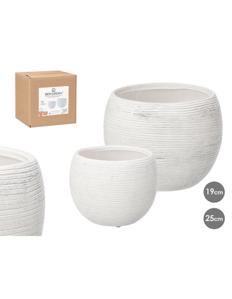 SET 2 MACETAS RAYADA BLANCO 19 25CM