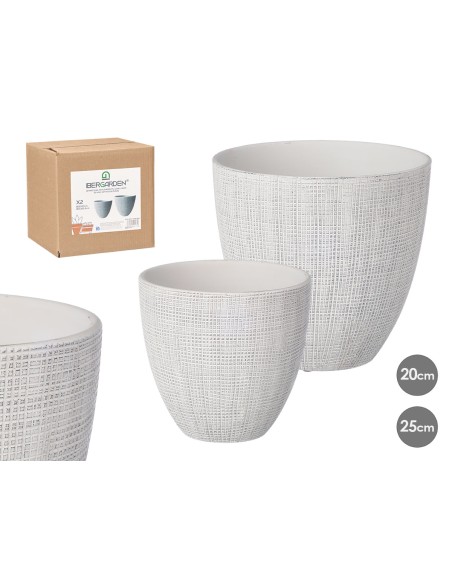 SET 2 MACETAS CUADROS BLANCA 20 25CM