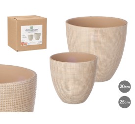 SET 2 MACETAS CUADROS BEIGE 20 25CM