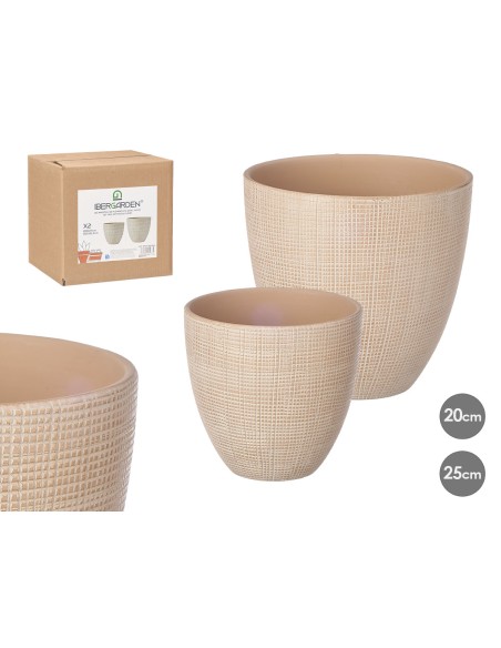 SET 2 MACETAS CUADROS BEIGE 20 25CM