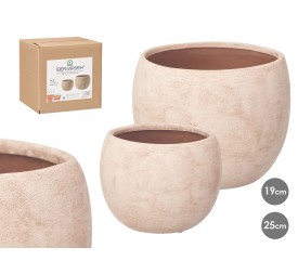 SET 2 MACETAS RUGOSA BEIGE 19 25CM