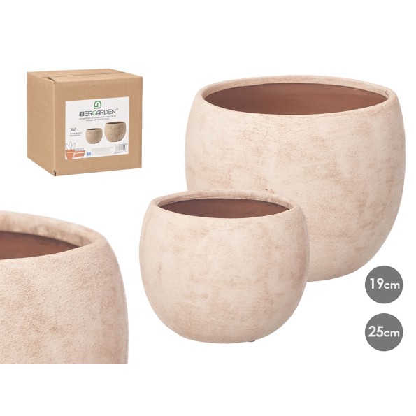 SET 2 MACETAS RUGOSA BEIGE 19 25CM