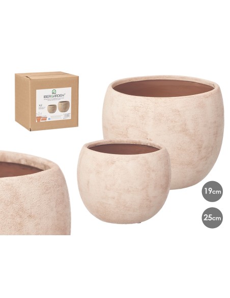 SET 2 MACETAS RUGOSA BEIGE 19 25CM