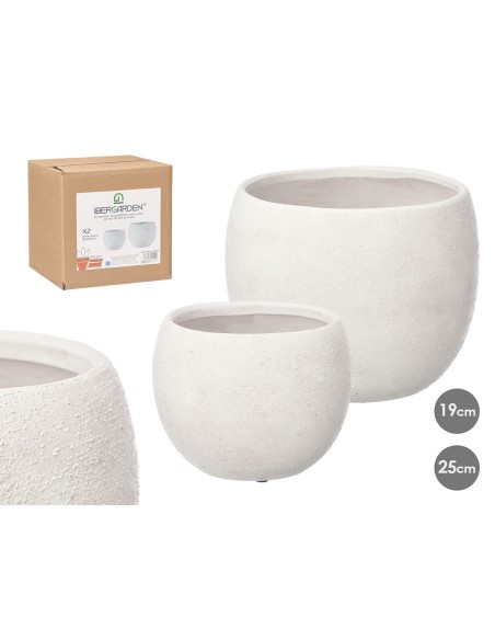 SET 2 MACETAS RUGOSA BLANCA 19 25CM