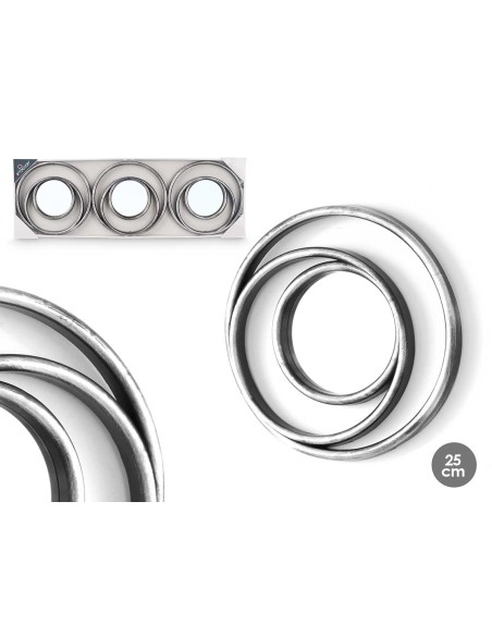 SET 3 ESPEJOS AROS NEGRO PLATEADO