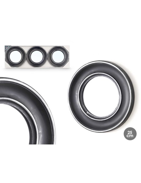 SET 3 ESPEJOS REDONDO NEGRO PLATEADO