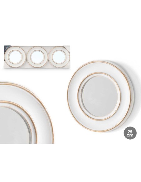 SET 3 ESPEJOS REDONDO BLANCO DORADO