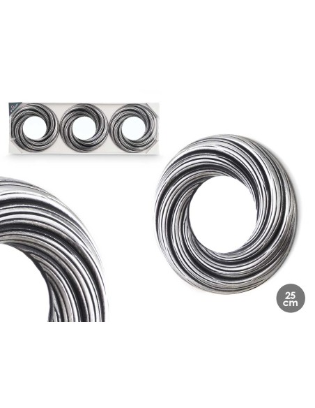 SET 3 ESPEJOS REDONDO ONDAS NEGRO PLATA