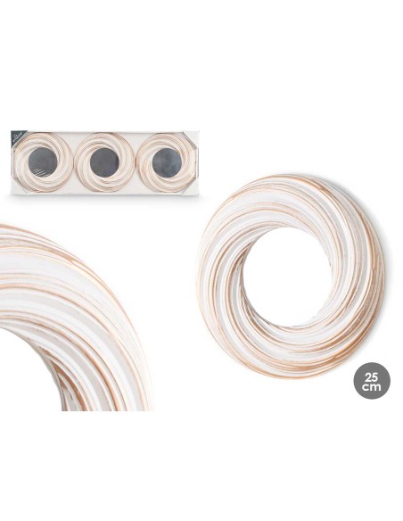 SET 3 ESPEJOS REDONDO ONDAS BLANCO DORADO