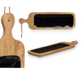 BANDEJA RECTANGULAR ASA MADERA MANGO NEGRO