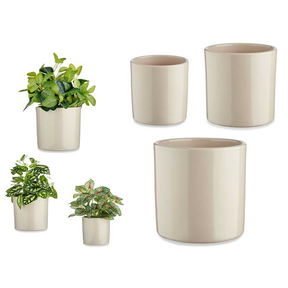 SET 3 MACETAS CERAMICA CILINDRO 14 17  22CM GRIS