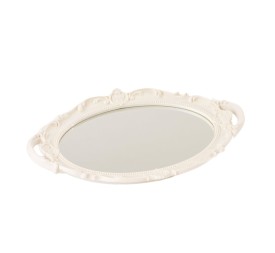 BANDEJA OVALADA CON ESPEJO MARCO BLANCO 37X23