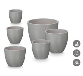SET 3 MACETAS ABOMBADA 14 17 22CM GRIS MATE