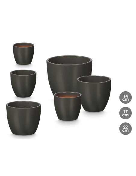 SET 3 MACETAS ABOMBADA 14 17 22CM ANTRACITA MATE