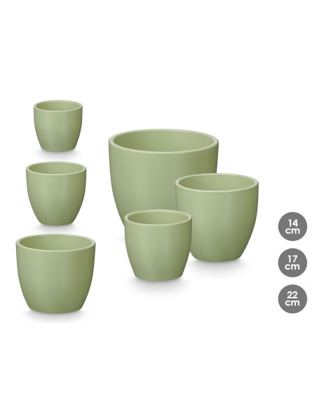 SET 3 MACETAS ABOMBADA 14 17 22CM MENTA MATE