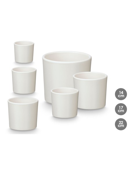 SET 3 MACETAS CILINDRO 14 17 22CM BLANCA MATE