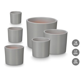 SET 3 MACETAS CILINDRO 14 17 22CM GRIS MATE
