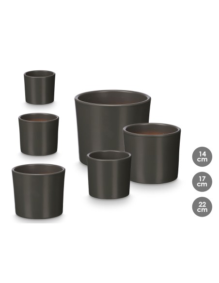 SET 3 MACETAS CILINDRO 14 17 22CM ANTRACITA MATE